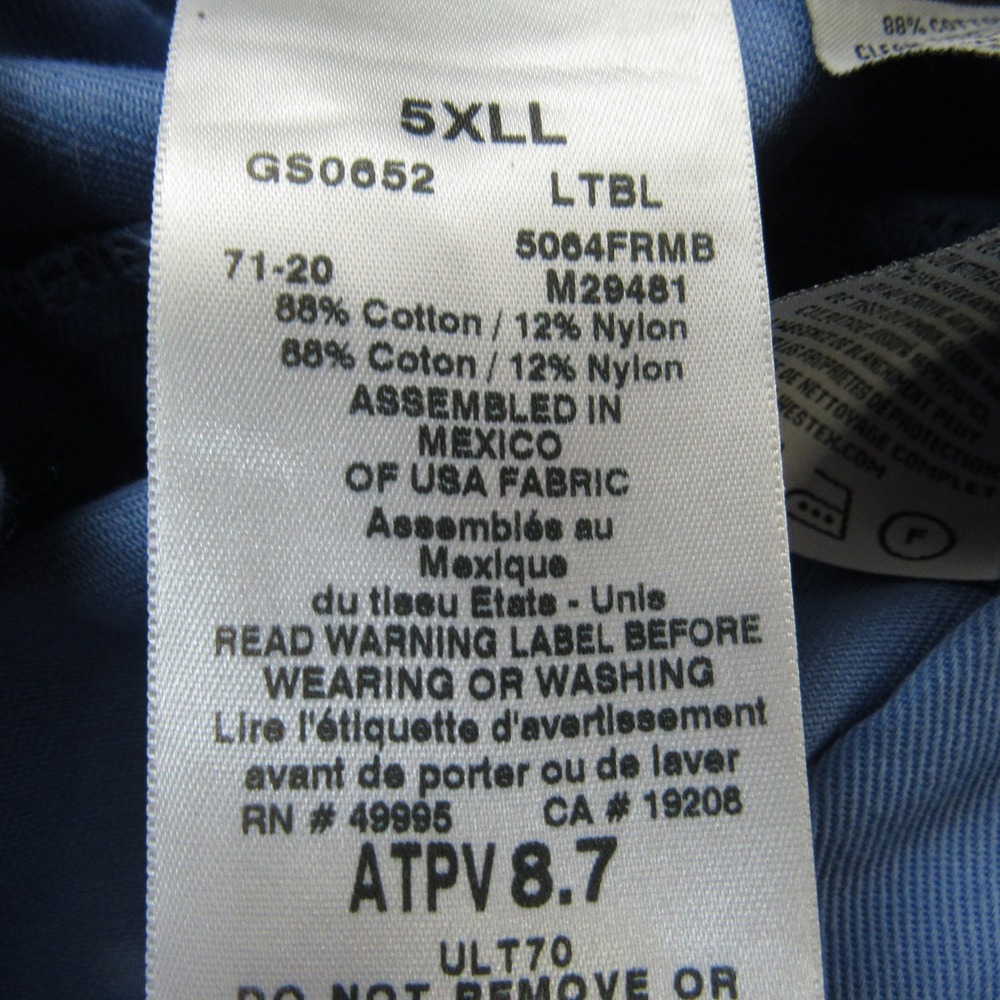 Steelguard Flame Resistant Shirt Mens 5XL Blue‎ Westex UltraSoft CAT2 Workwear - Picture 4 of 16